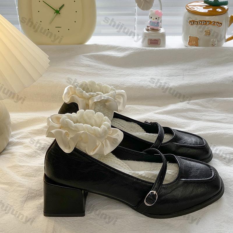Fashion Women Vintage Square Head Mary Jane Shoes Spring Fashion Shallow Ladies British Style Elegant Square Heel Single Shoes Pumps