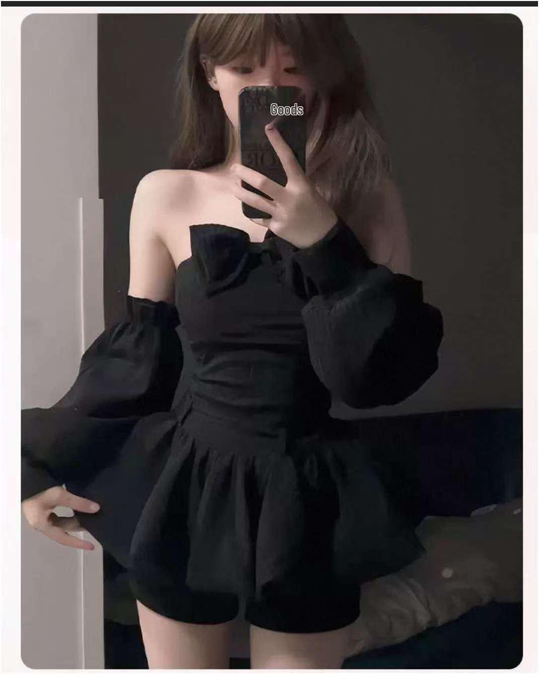

Balloon Bear One-Shoulder Spicy Girl Slimming Puffy Dress M чёрный