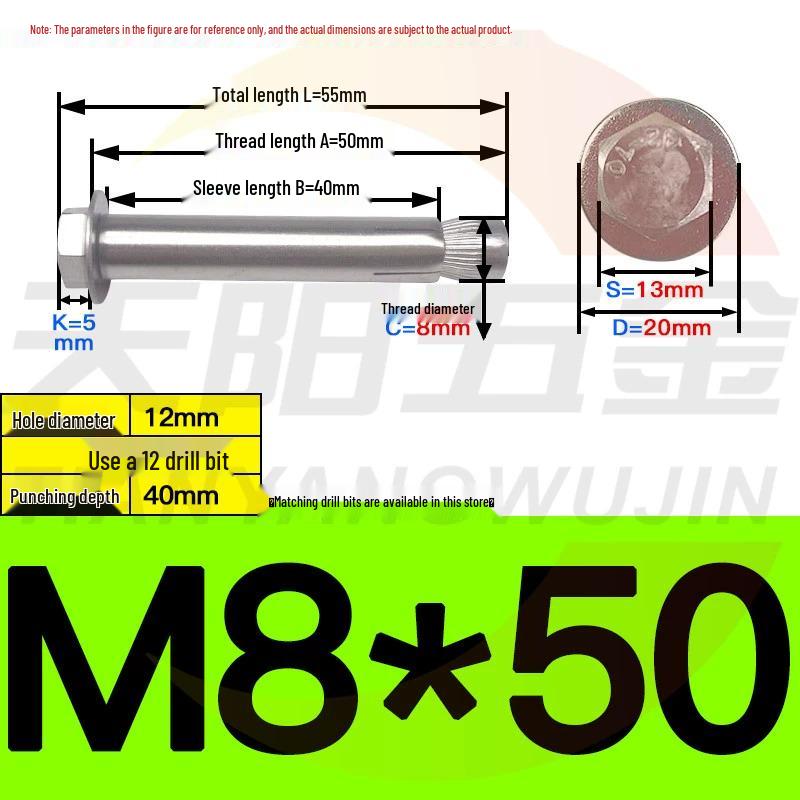 304/201 Stainless Steel Hex Internal Expansion Bolt, Sizes: M6, M8, M10, M12, Length: 70mm