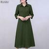 ZANZEA Women Casual Turn Down Collar Loose 3/4 Sleeve Shirt Dress