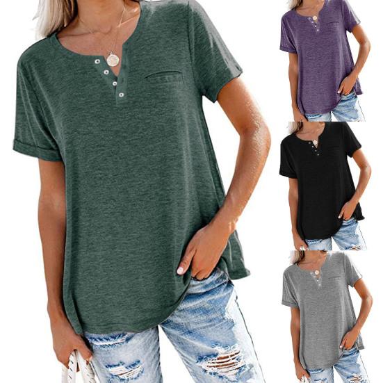 Women Tunic Solid Color All-match Skin-friendly Women Short Sleeve Tee Tops for Summer
