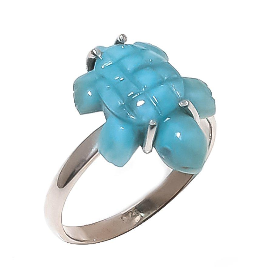 

Natural Larimar Gemstone Handmade 925 Sterling Silver Jewelry Ring Size 8 v5a97