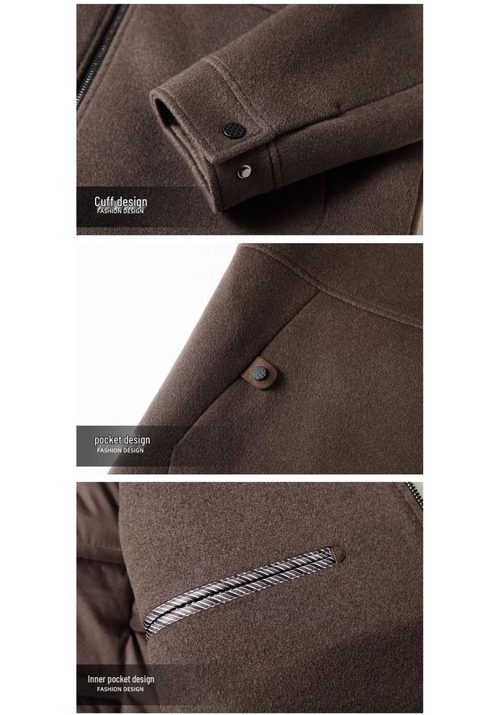 Men's 2025 Short Lapel Wool Jacket with Detachable Goose Down Liner - Light Luxury for Middle-aged & Youth, Warm Business Outerwear