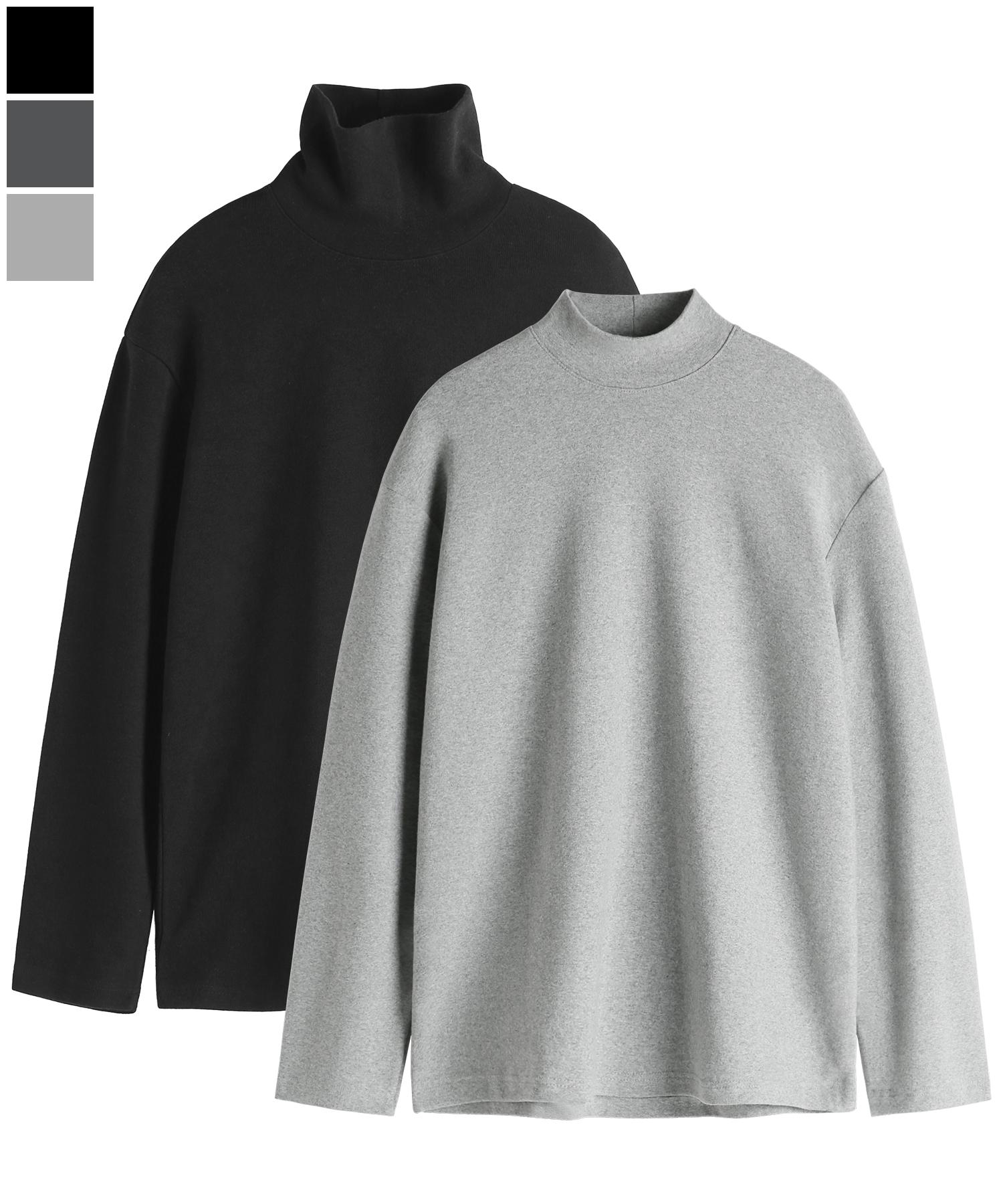 Brenson Fine Cotton Mock Turtleneck & Long Turtleneck T-Shirt ( 3 Colors ) Melange (Half-Neck)/M