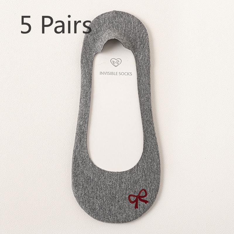 5 Pairs Red Socks Women's Short Boat Socks No Leak Edge Ultra-shallow Mouth with High Heels No Trace, Non-slip Invisible No Drop Heel