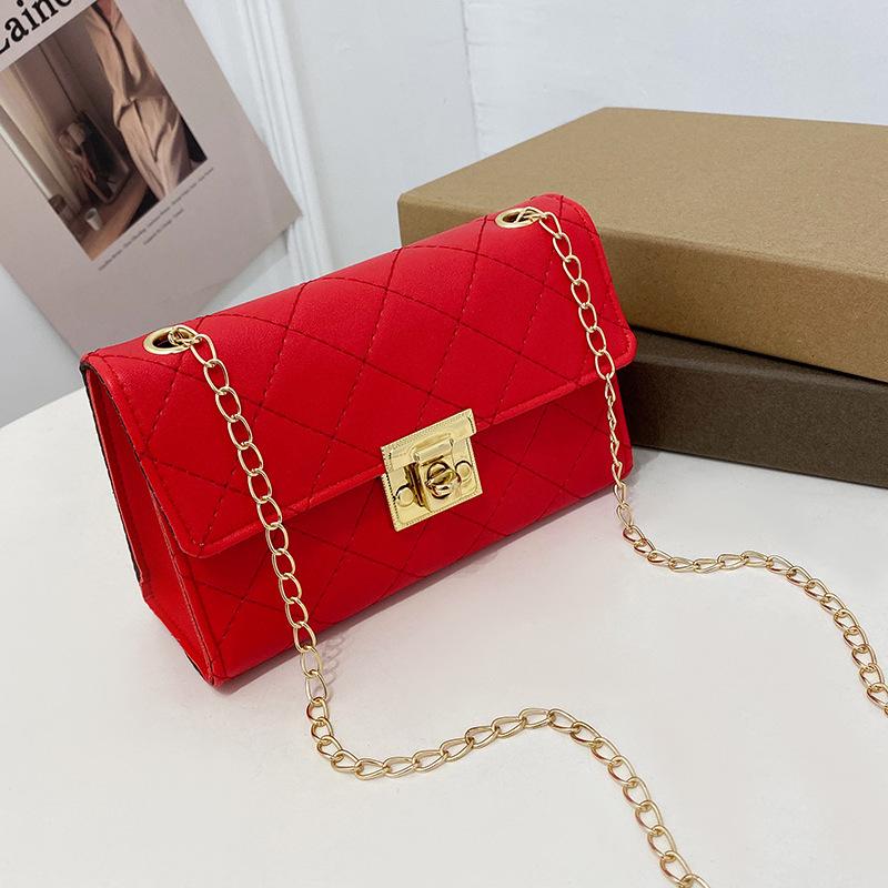 Embroidered lock small square bag lis women's shoulder bag women's diamond chain bag