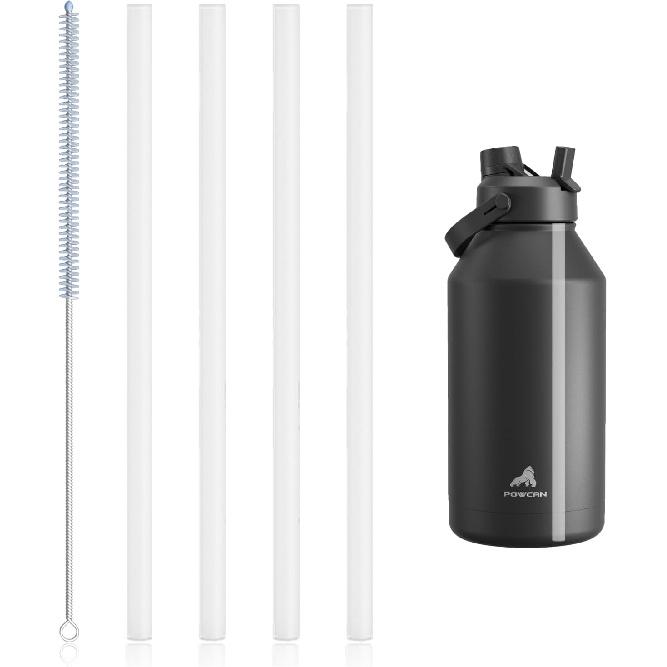 POWCAN Replacement Straw Set, 4 Reble Straws & 1 Cleaning Brush, Fits 12–64oz ulated Water Bottles, Food-Grade, Safe and Odor-Free Water Bottle