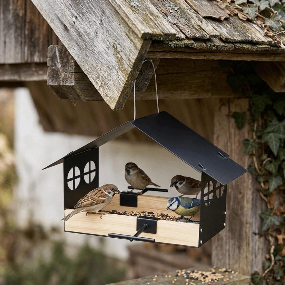 Large Capacity Hanging Bird Feeder Iron Bird Food Container Durable Bird Rest Station Outdoors