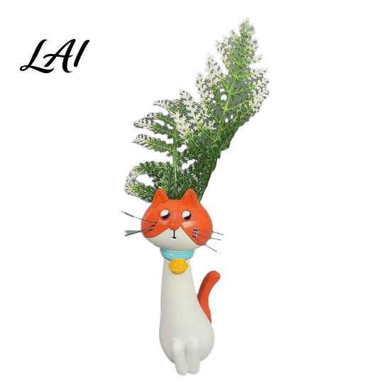 Floral Plants Vase Handcrafted Quirky Cat Whimsical Resin Shaped Flower for Flowers