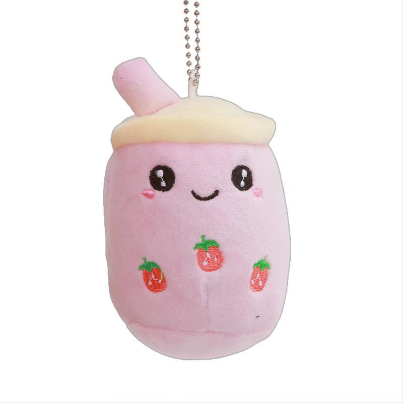 Cartoon Panda Cute Rabbit Fruit Milk Tea Cup Plush Toy Pendant Keychain Kids For
