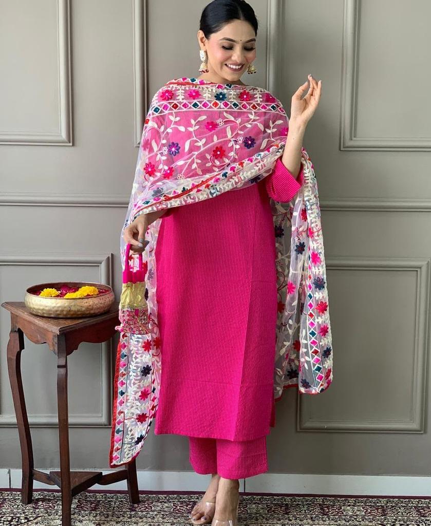 Indian Women Top Tunic Kurti Salwar Suit Designer Party Wear Kurta Pant Dupatta Set