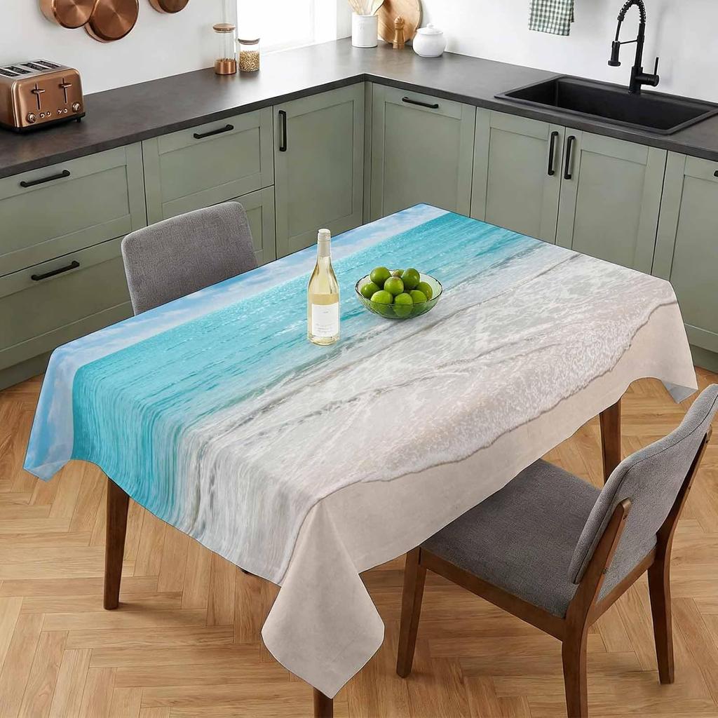 Summer Beach Blue Ocean Waves Rectangle Tablecloth Tablecloth for Table Decor Reusable Kitchen Dining Tablecloth Party Decor