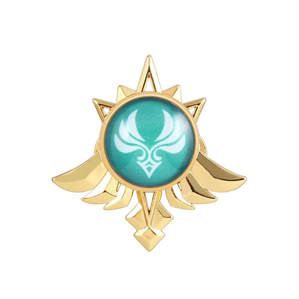 Game Genshin Impact Metal Brooch Pins Primogem Xiao Mask Vision 7 Element God's Eye Weapons Luminous Badge Cosplay Prop Jewelry