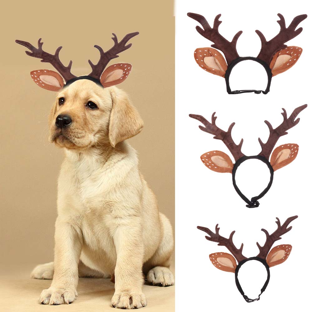 Soft Pet Antlers Headwear Adjustable Pet Reindeer Cap Cat Antlers Headband  Christmas