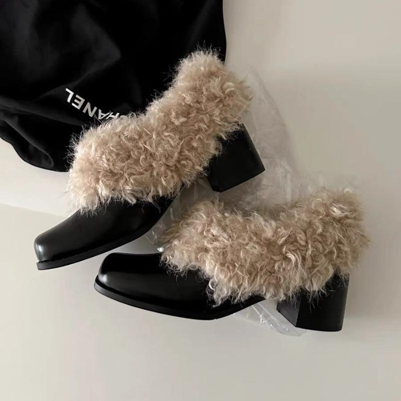 2026 Winter Fashion One Step Retro Plus Velvet Warm Cotton Shoes Coarse Heels