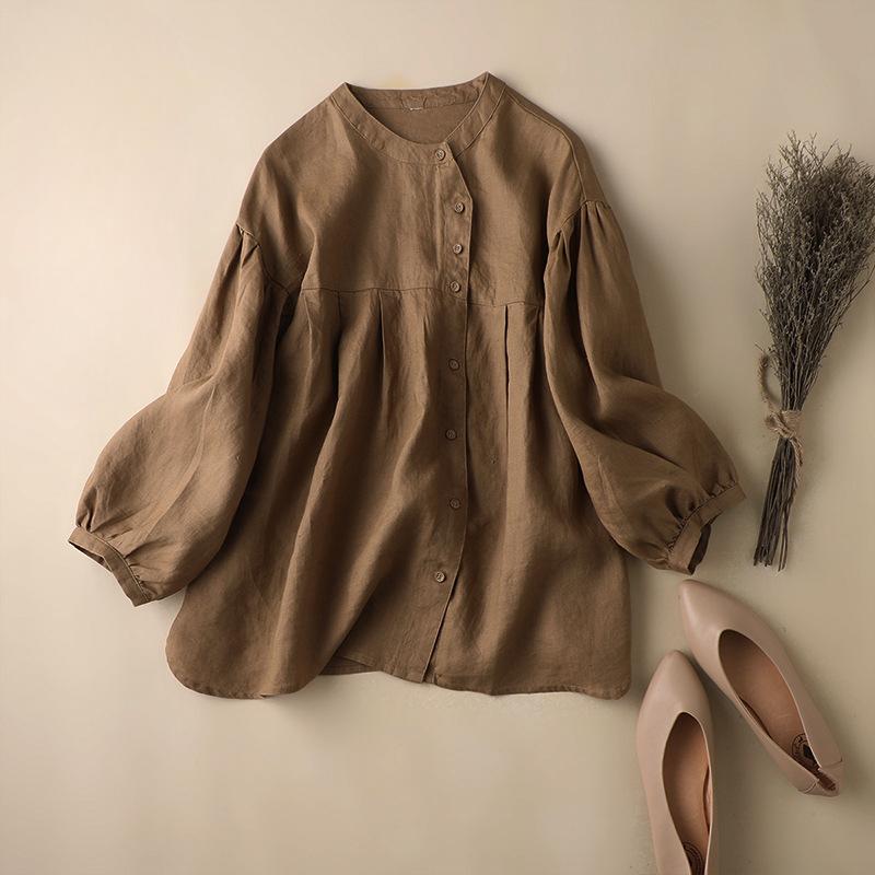 

YYFS женские модные повседневные весенне-осенние однотонные блузки и рубашки с круглым вырезом и длинными рукавами с принтом L хаки