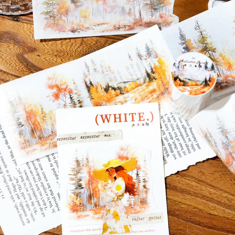 Mr. Paper, Autumn Forest Series Washi Tape Stickers, Scrapbook Phone Cases, Notebook Diaries, Decorative Stationery Stickers