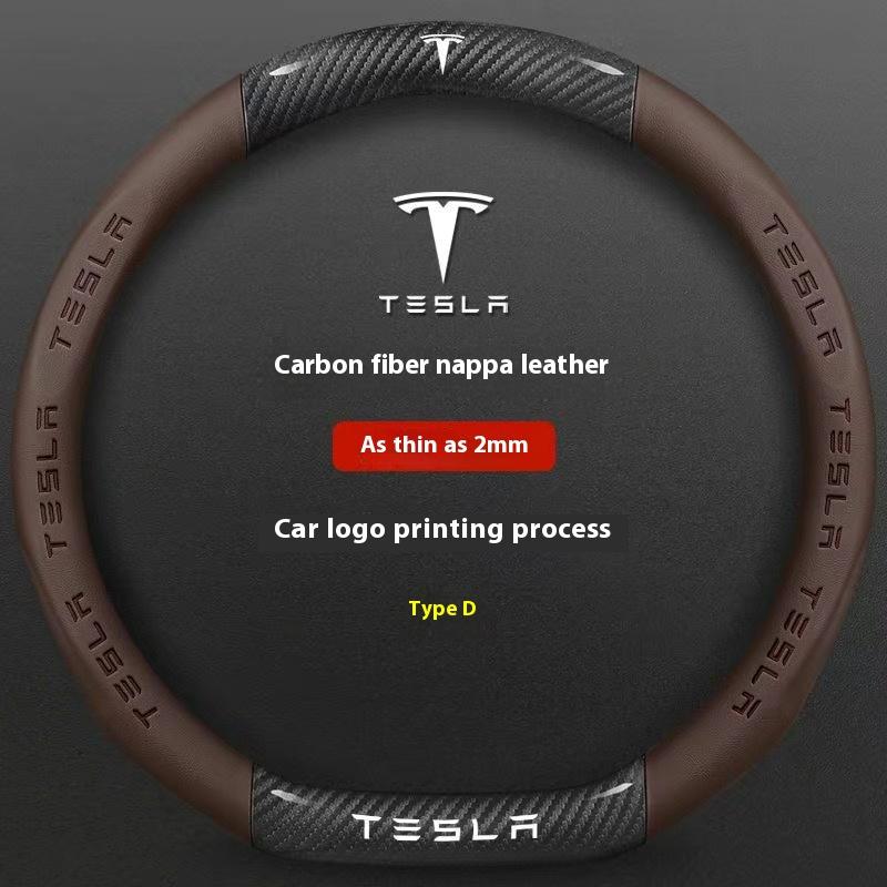 For Tesla Model 3 Model Y Model S Model X Roadster Carbon Fiber Suede Leather Anti-slip Car Steering Wheel Cover Accessories