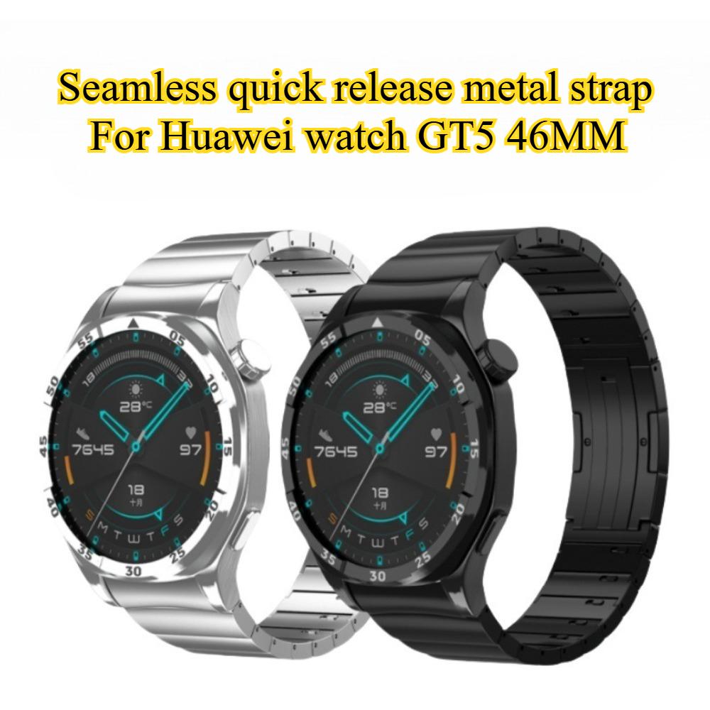 One Bead Quick Release Stainless Steel Watch Band Curved No Gap Wrist Strap Special Fit for Huawei Watch GT5 46mm Business Replacement Accessories