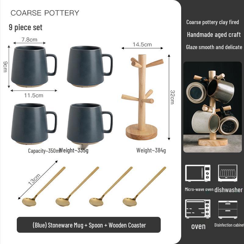 Japanese Retro Ceramic Mug Set – Creative Household & Office Coffee Cups with Gift Box