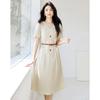 Elegant V-Neck Waist-Cinching Midi Dress
