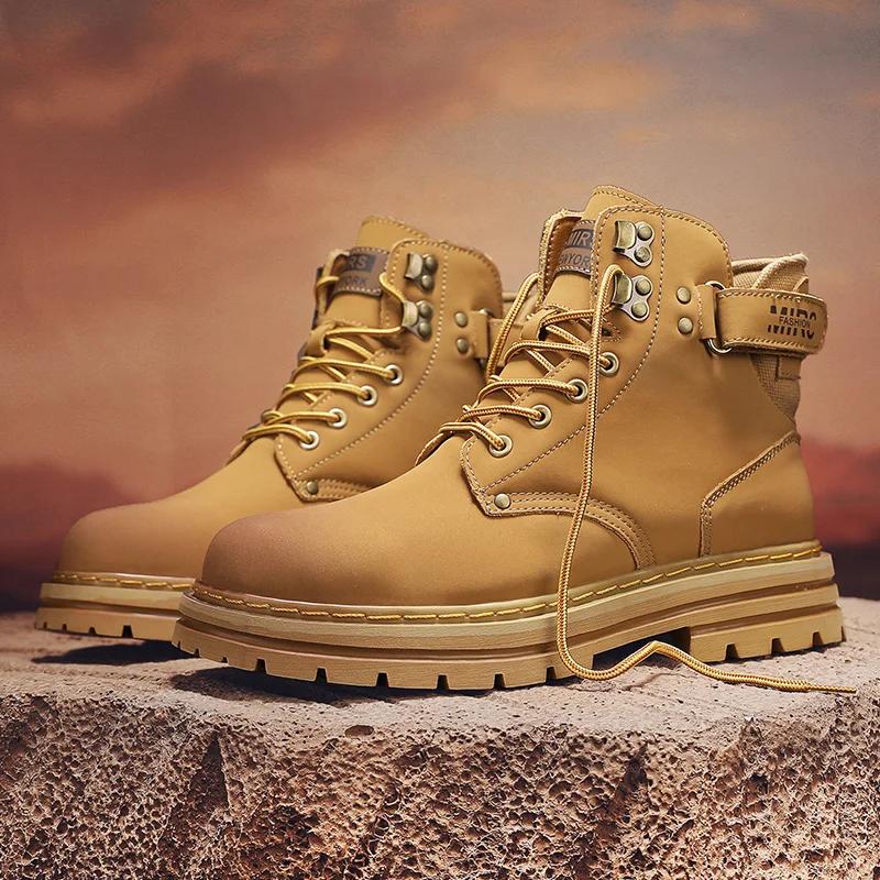 Pantofi Bărbați Piele Naturală Top Înalt Modă Cizme de Gleznă Motociclist pentru Bărbați Outdoor cu Șireturi Botas Sosire Nouă Cizme Motociclist