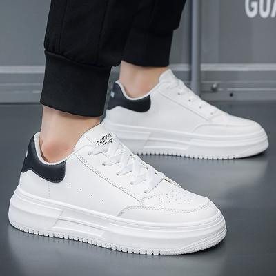 Freizeitliche weiße Board-Schuhe mit dicker Sohle für Herren, Höhe erhöhend, Schwammkuchen-Schuhe, Schnür-Skateboard-Schuhe, modische Walking-Sneaker