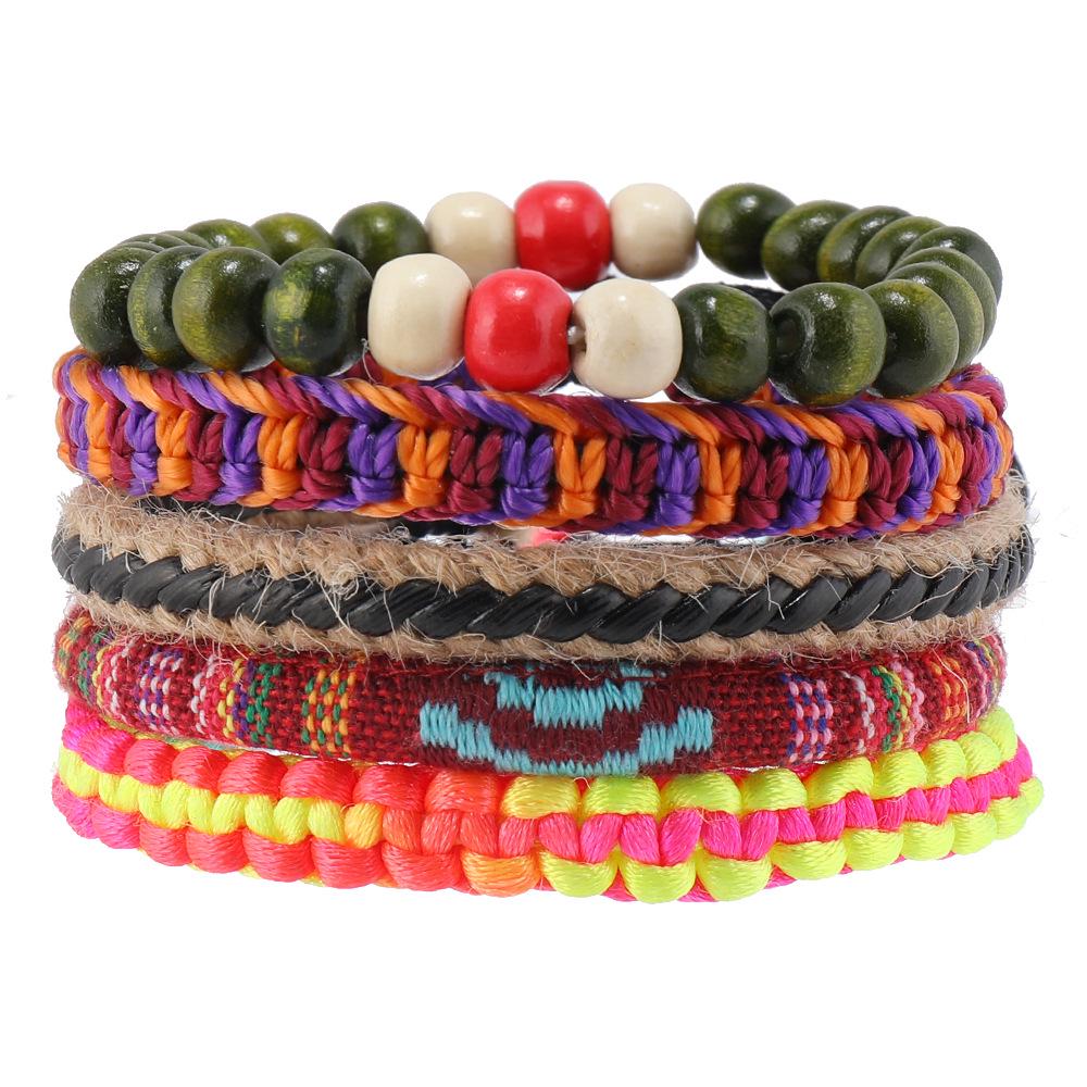 

Панк Стиль Многокомпонентный Ретро Кожаный и Деревянный Браслет из Бусин