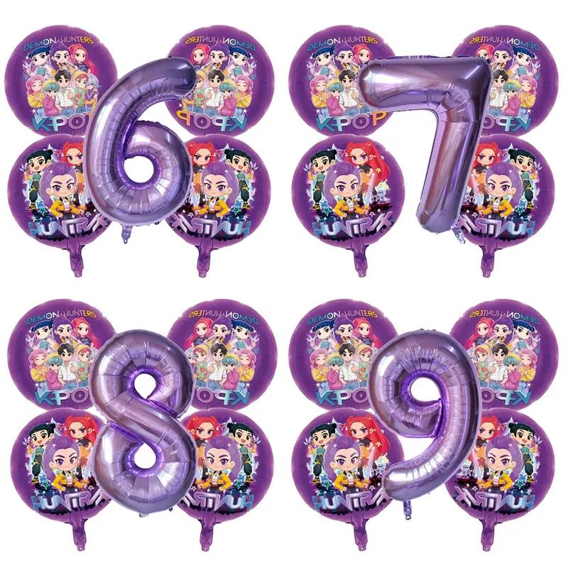 Kpop Cacciatori di Demoni Set di Decorazioni Palloncini di Compleanno Musica Ragazza Numero Palloncini in Alluminio Forniture per Feste per Bambini Re