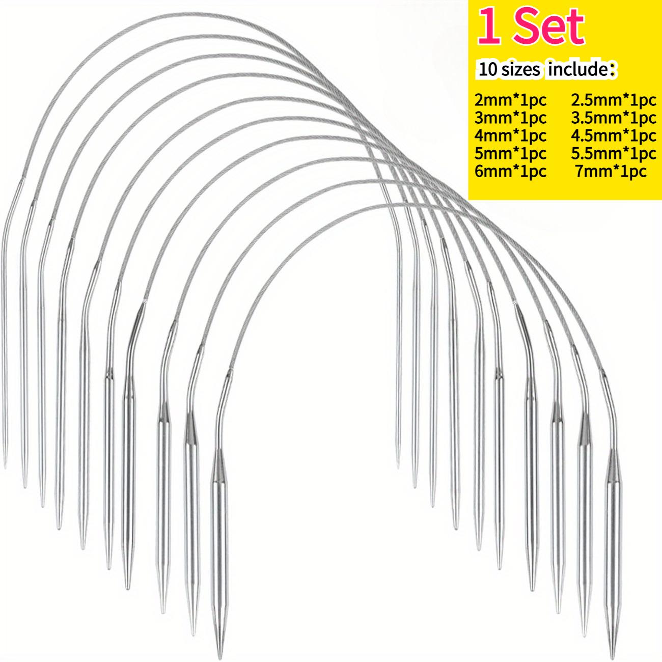 

10pcs 40cm Circular Knitting Needles Set Stainless Steel Sock Knitting Needles with Sizes 2-7mm Flexible 2 Ended Circular Needle