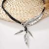 Silver Leather Rope Tassel Necklace Zinc Zinc Alloy Leaves Neck Pendant Golden Feather Necklace  Party