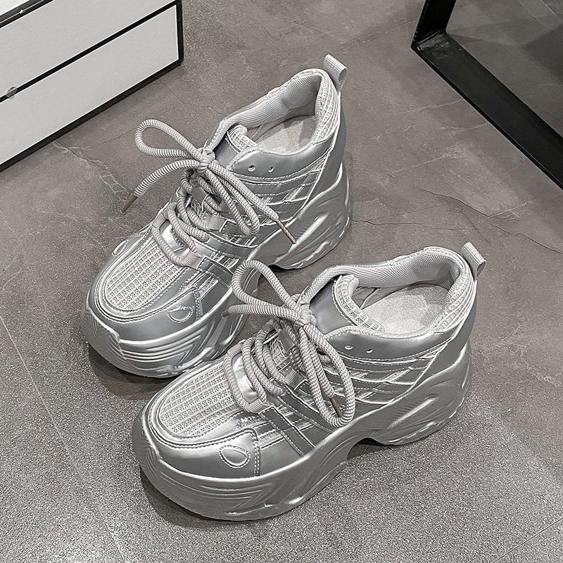 European Fashionable Platform Dad Shoes Women's 2025 Spring New Small Height Increase Polish Sports Shoes Casual Shoes Tide
