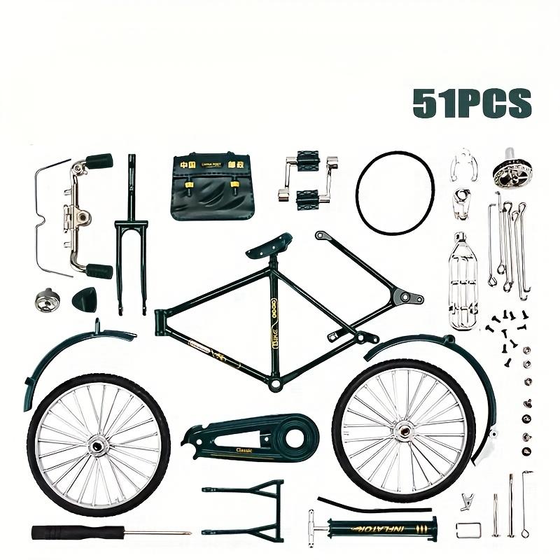 Kit Modelo de Bicicleta Vintage - Conjunto Miniatura de 51 peças com Inflador e Estojo, Liga de Alumínio, Presente de Colecionador e Decoração.