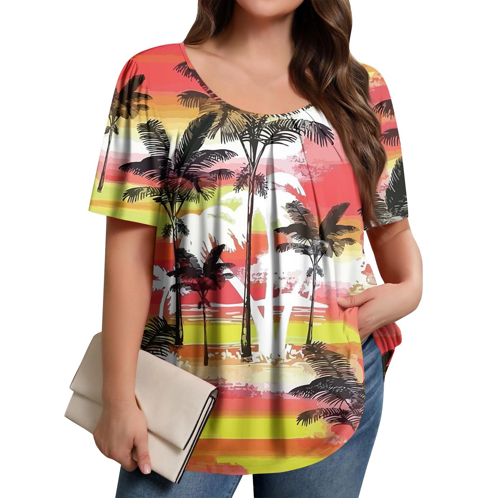 

Жіночий повсякденний топ великих розмірів з круглим вирізом і короткими рукавами, суцільний колір L жовтий