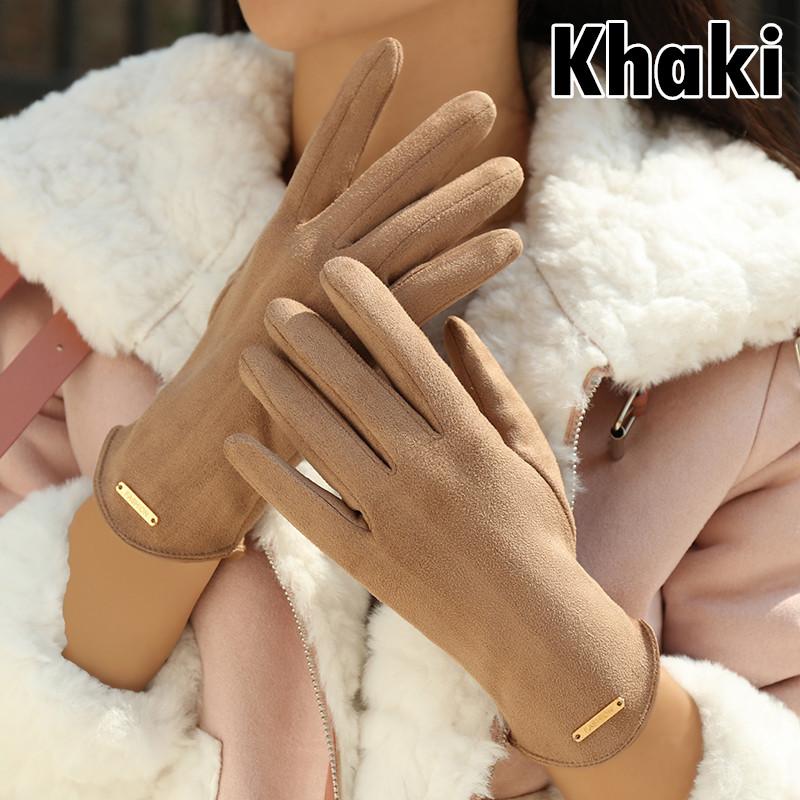 

Корейская версия зимних милых замшевых плюс бархатных теплых однотонных перчаток для катания на лыжах one size хаки