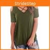 Elegante Damen Cold Shoulder Locker sitzende Oberteile Criss Cross Kurzarm T-Shirt Bluse