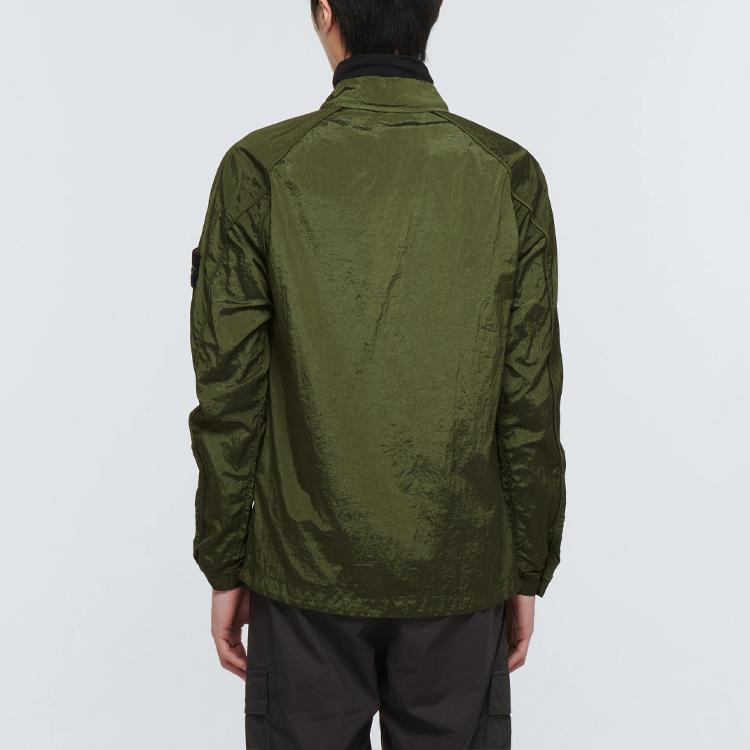 STONE ISLAND Ss22 Metallic Nylon Shirt Jacket Autumn Men Jacket Military-Green 761512321-V0058