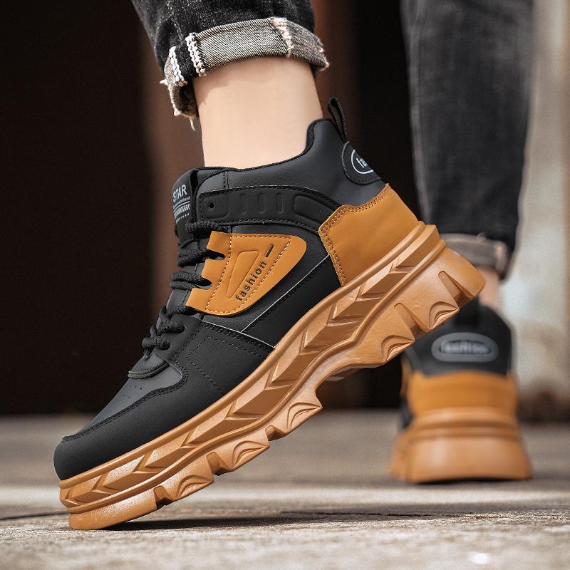 Fashion Trendy Men's Shoes Autumn Style British Fashion Retro Contrasting Casual Wear-resistant Men New Thick Soled Workwear Shoes 2024