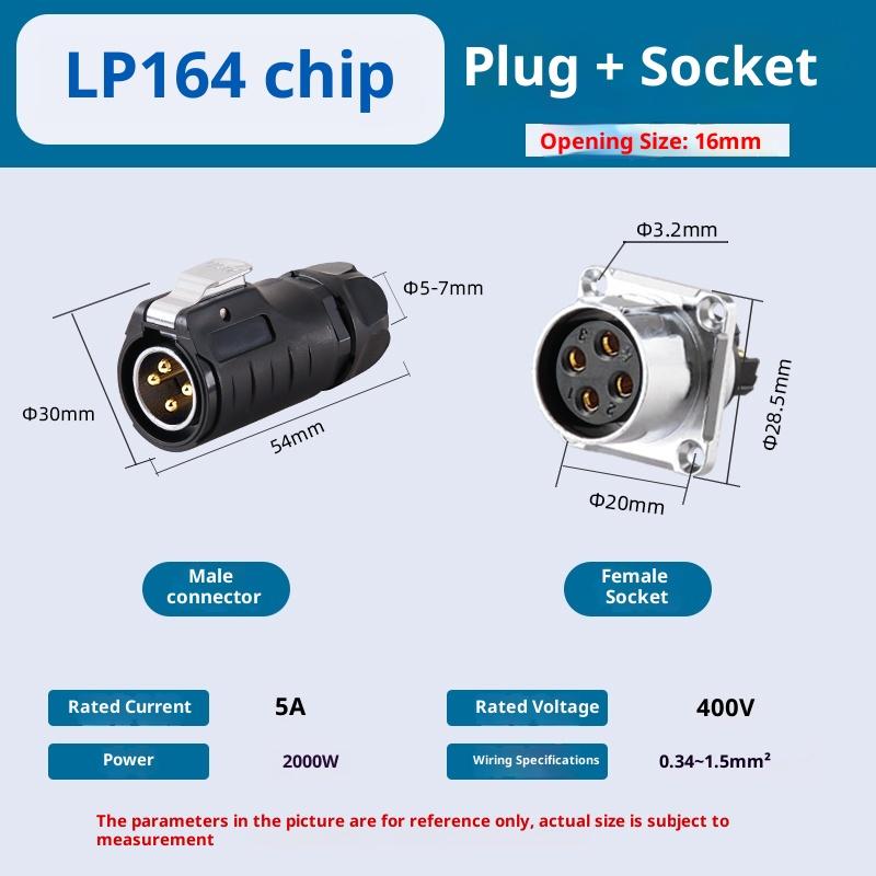 LP12 LP16 Panel Mounted Power Connector Set, Welding-Free, IP68 Waterproof, Consists of Plug and Socket, 2/3/4/5 Pin
