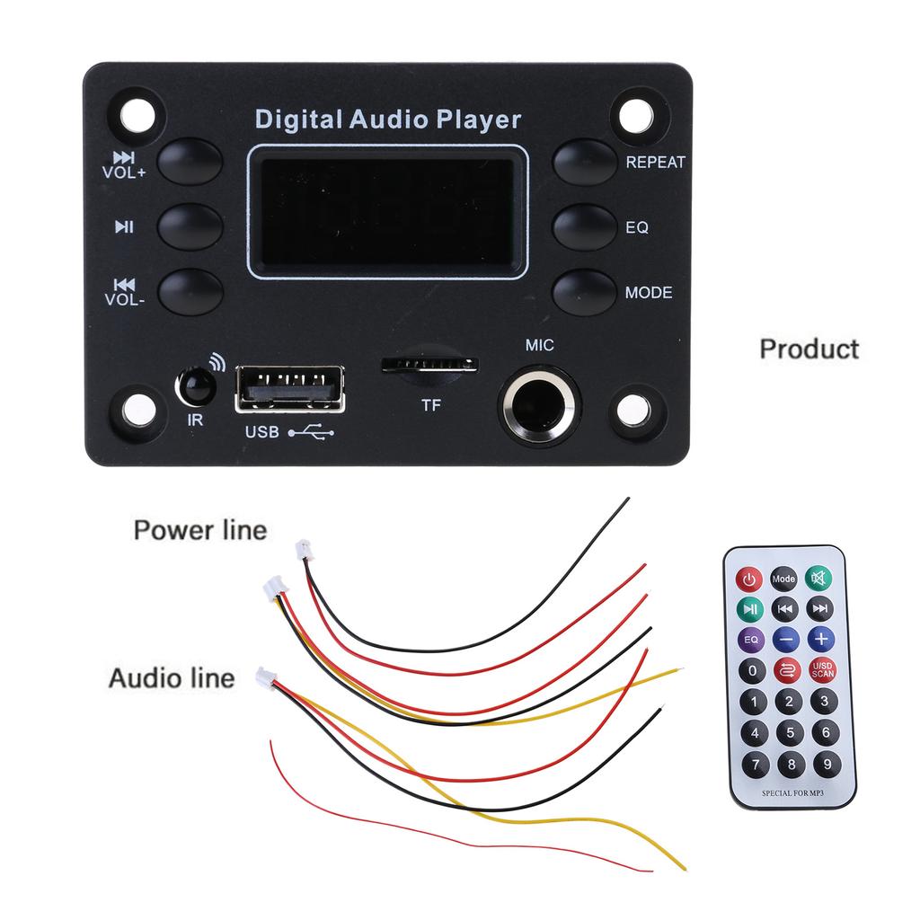 5V/12V Bluetooth-compatible 5.0 Receiver Module MP3 Player Decoding Board with FM Radio Functio for Sound Application
