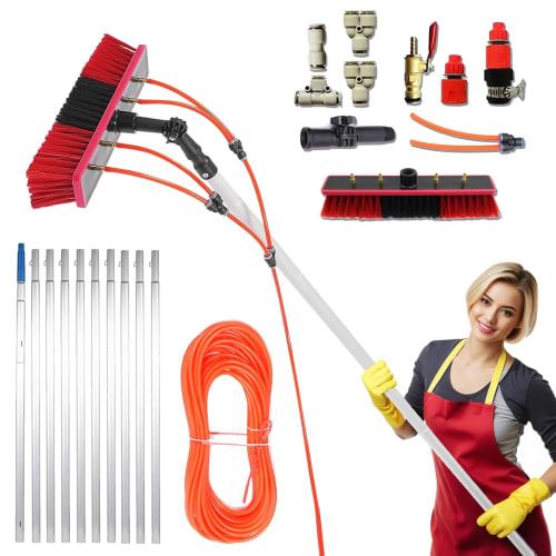 Remove dirt from home walls with this 8m exterior wall cleaning brush. [KOUBHYJ Brand Direct Watering Brush with Silver Pole and 35cm Brush Head] Incl