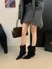 European and American fashion punk style riveted high-heeled short boots Spice Girls 2025 autumn and winter short tube pointed thin heel pleated p