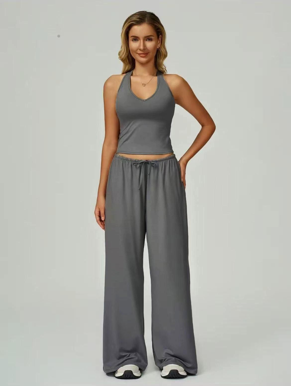 

2025 TK Cross-border Comfort: Stylish Back Loose Wide Leg Long Pants Two-Piece Casual Sports Set XXXL сірий колір