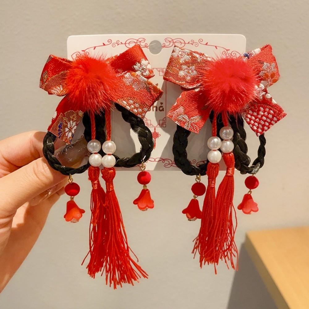New Red Antique Chinese Style Hair Clip Tassel Traditional Retro Hanfu Accessories Children's Hair Clip Holiday Gift