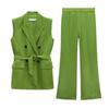 Draped Wide Leg Sleeveless Suit Outwear Vest Pants