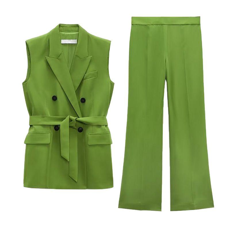 Draped Wide Leg Sleeveless Suit Outwear Vest Pants