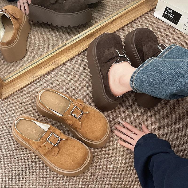 Thick-bottomed bag head half slippers, women wear a pedal to increase the height, summer and autumn new models with skirts, cool slippers