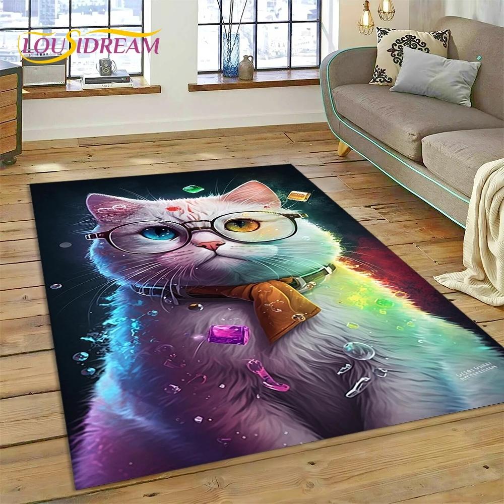 3D Persian Cat,Cute Calico Cat,Ragdoll Cartoon Rug Carpet for Living Room Bedroom Home Decor,Non-slip for Sofa  Doormat Gift Kid