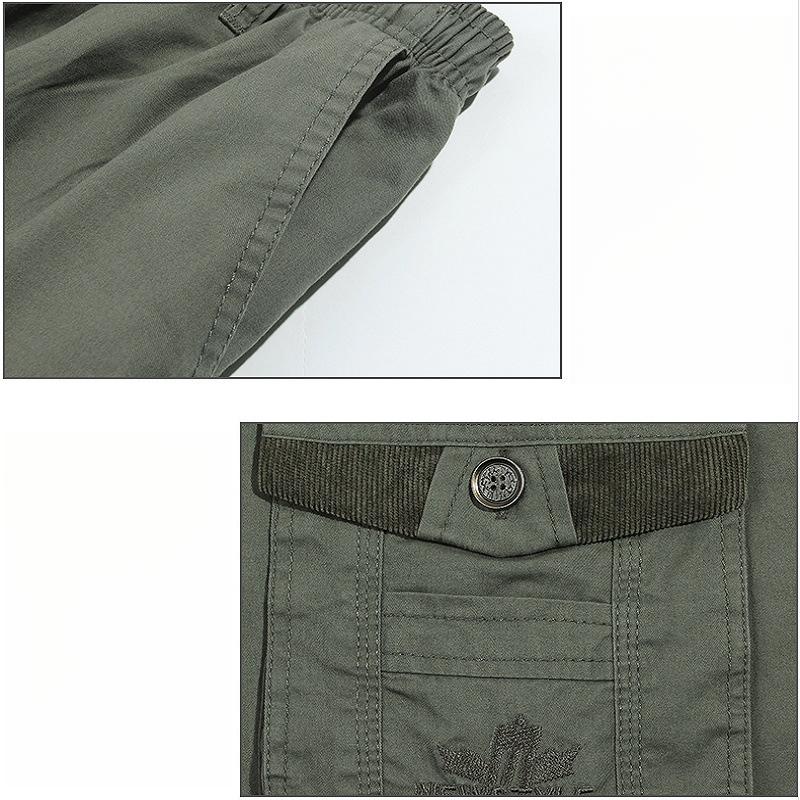Men'S Plus Size Casual Shorts Summer Pure Cotton Cargo Shorts Multi-Pocket Loose Breathable Knee-Length Beach Shorts