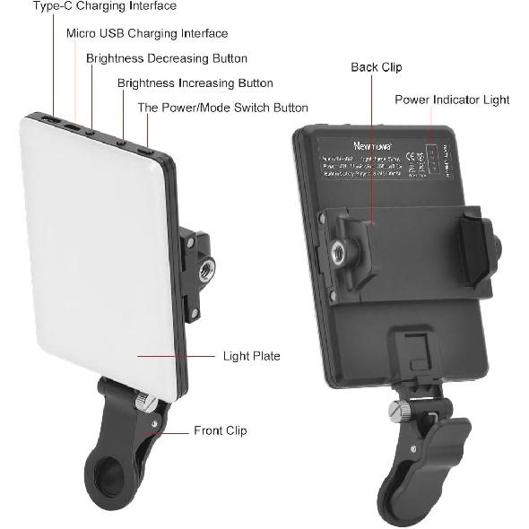 LED Portable Clip-on Selfie Light; Video Conference Lighting 3 Lighting Modes Suitable for iPhone Camera Laptop 7